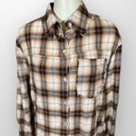POL  Frayed Hem Oversized Plaid Flannel Button Down Top western/rodeo L Photo 4
