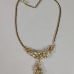 Trifari Vintage Necklace Pat Pend Gold Tone Faux Pearl Rhinestone Pendant Photo 1