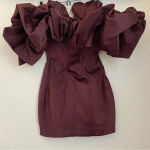 House Of CB  Selena Wine Red Brown Puff Sleeve Off Shoulder Corset dress‎ size S Photo 2