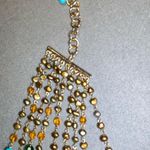 Multi Strand Beaded Necklace Gold Tone Metal, Turquoise, Green & Amber By Sequin Blue Photo 4