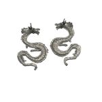 Silver Dragon Earrings Mystical Chinese Fantasy Intricate Detailing 2.25" Photo 2