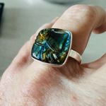 Natural Carving Labradorite Madagascar Sterling Silver Ring Size 9 Blue Photo 3