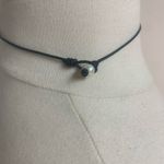 Faux pearl choker black faux leather adjustable choker necklace like new Photo 1