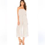 Blue Life  White Striped Strapless Linen Blend Wide-Leg Jumpsuit Photo 2