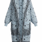Anthropologie Bandana Print Knit Duster Cardigan Light Blue Black Fringe OS NWT Photo 0