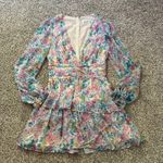 Hello Molly purple, blue & white floral v-neck long sleeve mini dress size 4 Photo 5