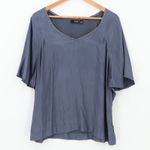 a.n.a NWT Studded V Neck Top Womens Edgy Gothic Rock Slate Blue Flutter Sleeve Size L Photo 0