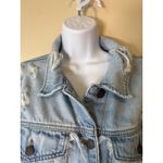 Cello  Denim Jacket Women‎ 1X Distressed Frayed Hem Crop Light Blue Jean Festival Photo 2