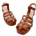 Allegra K  Platform Heel Sandals Womens 7 Brown‎ Strappy Cage T Strap Block Heel Photo 0