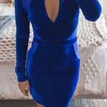 Parisian Blue Velvet And Sheer Bodycon Dress  Photo 0