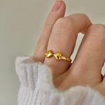 Two Hearts Gold Bow Petite Ring “Angel” Classic Girly Femme Band Stacking Neutral Jewelry Photo 2