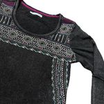 Maurice's MEDIUM Charcoal Embroidered Detail Ribbed Elbow Long Sleeve Pullover Photo 12