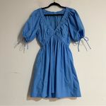 Abercrombie & Fitch Plunge Front Puff Sleeve Babydoll Mini Dress Blue Medium Photo 1