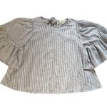 Altar'd State Altar’d State Blouse Blue White Pinstripes Bell Sleeves Ruffle Top Womens Medium Photo 0