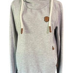 Naketano Women’s Gray Cowl Neck Hoodie Vegan Leather Trim Size L Pullover Photo 0
