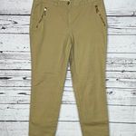 Michael Kors Size 10 Khaki Tan Gold Zipper Slim Fit Skinny Leg Ankle Dress Pants Photo 0