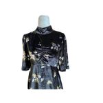 Free People  NEW Women Size 0 Black Be My Baby Velvet Mini Dress Mock Neck Floral Photo 11