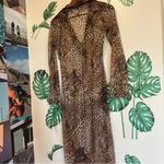 Vintage Leopard Print Mesh Long Cardigan Brown Photo 5