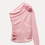 ZARA NWOT Openwork Knit Top With Floral Appliques Bloggers Fave Asymmetric Wool Photo 6