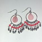 Silver Tone & Pink Dangling Beaded Boho Pierced Earrings Photo 4