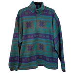 First Run Vintage Fleece Pullover Teal Purple Snowflake Zip Neck Large 90s Retro Photo 0