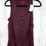Coldwater Creek  Top Women Size XS Brown Beaded V-Neck Sleeveless Blouse Sheer Photo 0