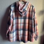 Beginning Boutique 💖Boutique Pink and Blue Plaid Fleece Lined Button Hooded Jacket Photo 7