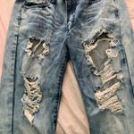 Machine dark acid wash ripped straight leg jeans Blue Size 27 Photo 1