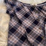No Comment Off Shoulder Top Navy Plaid Photo 3