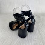 Bamboo  Black Milestone Croc Accent Ankle Strap Chunky Block Heel Sandals Sz 6.5 Photo 3