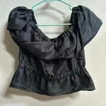 Topshop NEW Textured Bardot Crop Peplum Blouse – Black – Women’s US 8 Photo 1