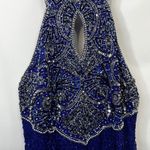 Laurence Kazar VTG  Plus‎ Size XXL Dress Royal Blue Beaded Halter Keyhole Maxi E Photo 9