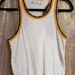 Free People Black Yellow Ivory Bora Bora Racerback Crochet Linen Blend Trim Tank Photo 0