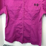 Harley Davidson Womens Short Sleeve Shirt Size L Pink Button Up Y2K Woven Wings Size L Photo 2