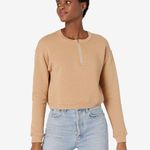 MONROW Tan Cropped Crewneck Sweatshirt Pullover Half Zip Boxy Casual Size XL New Photo 3