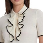 Ralph Lauren Lauren Two Tone Ruffle Trim Polo SS Sweater Sz XXL Cream Black Photo 3