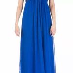AQUA Blue Ruched Embellished Halter Gown Photo 6
