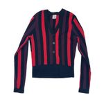 CAbi #3538 Royal Striped Pullover Sweater Womens M Red Black Purple Button Front Photo 2
