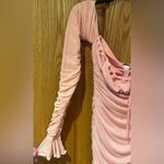 Oh Polly Feel the Frill Bardot Ruched Mesh Bidycon Mini Dress Blush Pink Size 0 Photo 6