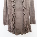 Y2K Womens Cardigan Size S Brown Ruffle Open Front Knit Whimsigoth Fairy Grunge Photo 2