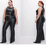 Good American  Better Than Leather Pants Faux Leather Black Straight Leg Sz 16 Photo 2