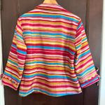 Anne Carson | Red Yellow and Blue striped Silk Button down Shirt | Large Photo 1