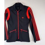 Adidas  Womens Jacket Black Trefoil Track Full Zip Pockets Striped RARE Small Photo 4