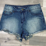 Freestyle Revolution Pinstriped Raw Hem High Rise Jean Shorts Juniors 7 Photo 0