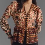 Farm Rio NEW Anthro Long Sleeve Button Front V-Neck Peasant Blouse Size Small Photo 0