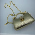 Gold Mini Baby Crossbody Handbag With Rhinestones Y2K Hard Shell Chain Strap Photo 4