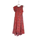 Maje  Rivele Ruffled Leopard-print Crepe Midi Dress Size Large Red Animal Print Photo 2