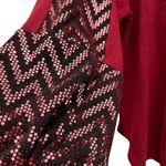 P & Rose Tunic Top Shirt Burgundy Sparkle Sleeves Sz L Wine Zig Zag Accent NEW Red Size L Photo 2