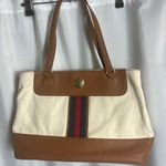 Tommy Hilfiger Purse Large Canvas Tote Shoulder Bag Vegan Leather Double Strap Photo 0