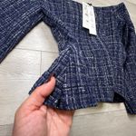 ZARA  Off Shoulder Navy Tweed Peplum Top Holiday Winter Chic Parisian blouse sm Photo 6